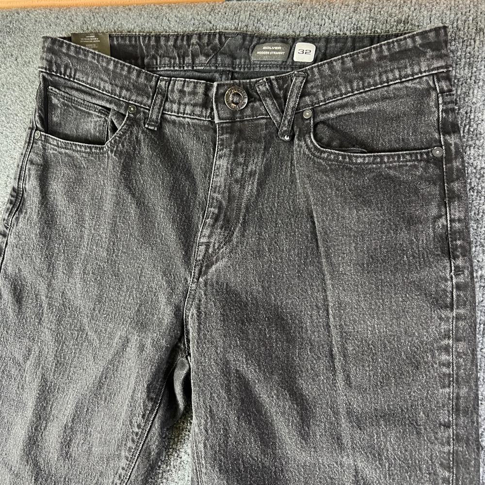 Volcom Solver‎ Jeans Men 35x30.5 Black Denim Cotton Mid Rise Modern Straight Leg